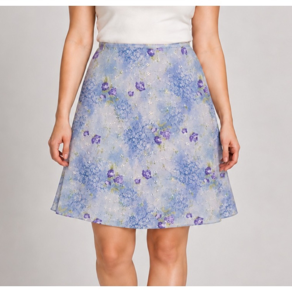 Exact Change Y2K Fairy Skirt Sz 11 Blue Floral Embroidered Cottagecore Whimsical
